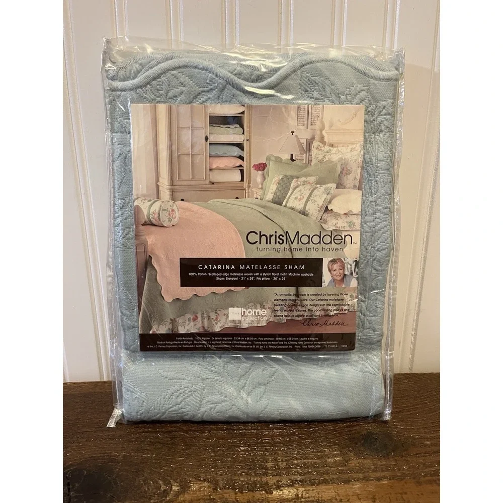 VTG 2 Chris Madden Catarina Matelassé Misty Blue Scalloped 21x26 Standard NOS